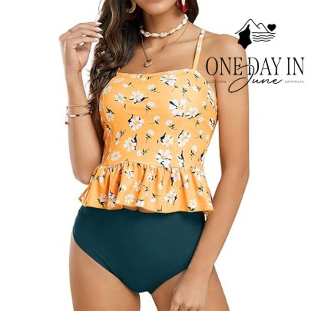 CharmLeaks Floral Ruffle Tankini Swimsuit Size S